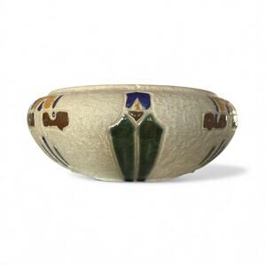 1916 Roseville Mystique Low Bowl 8.5" Arts & Crafts Art Deco Pottery Green Glaze